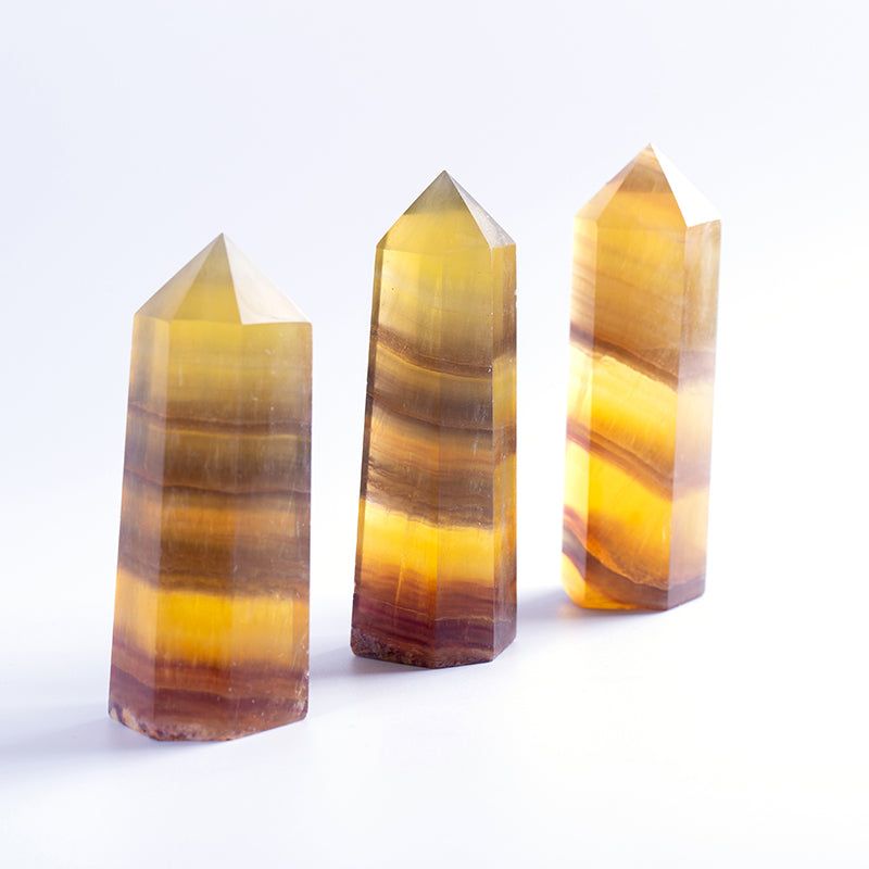 Punto de cristal de fluorita amarillo natural 