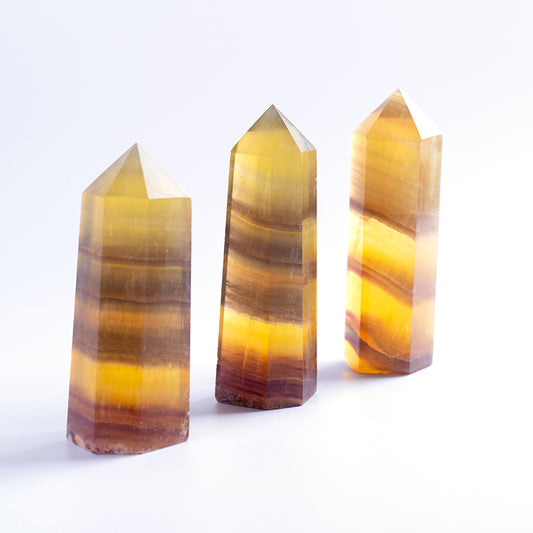 Punto de cristal de fluorita amarillo natural 