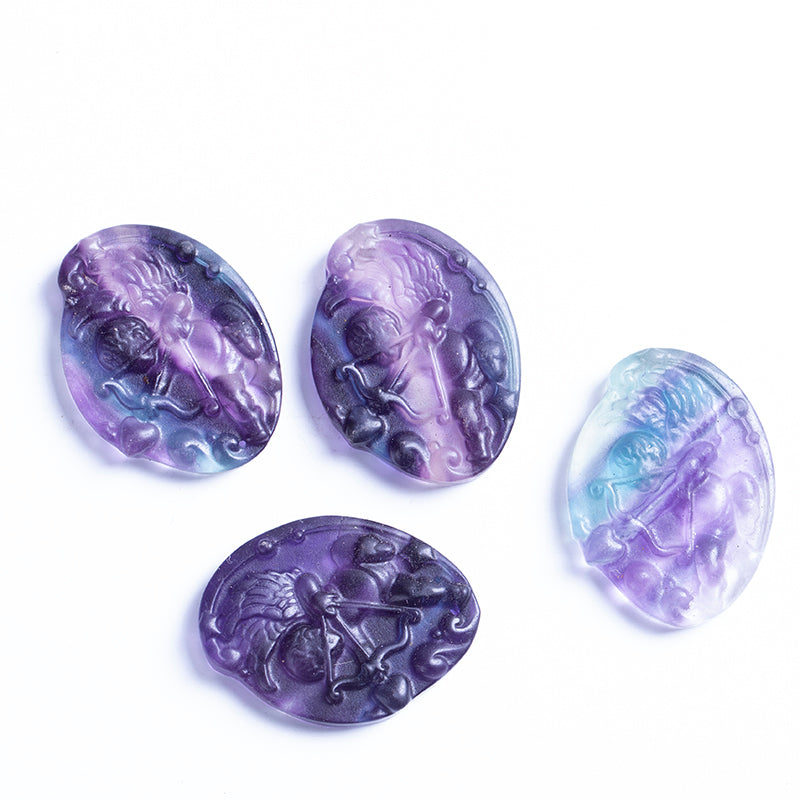 Wholesale Natural Fluorite Crystal Carving Rainbow Fluorite Cupid Crystal Pendant for Gift