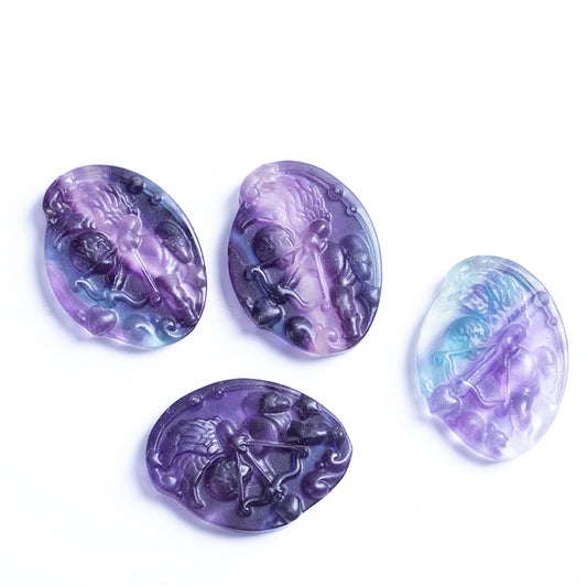 Wholesale Natural Fluorite Crystal Carving Rainbow Fluorite Cupid Crystal Pendant for Gift