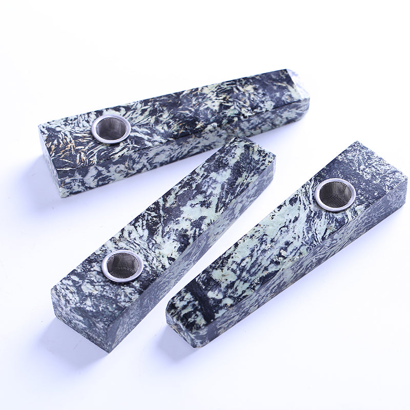 Hand made natural Bamboo leaves stone quartz healing crystal smoking pipe