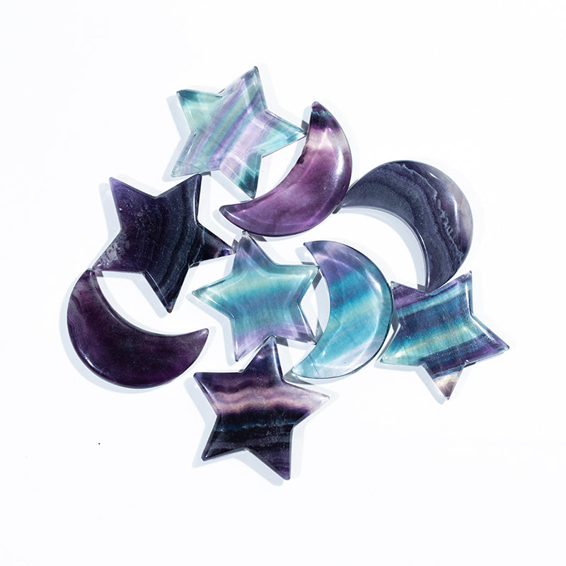 Rainbow fluorite star moon shape crystal star