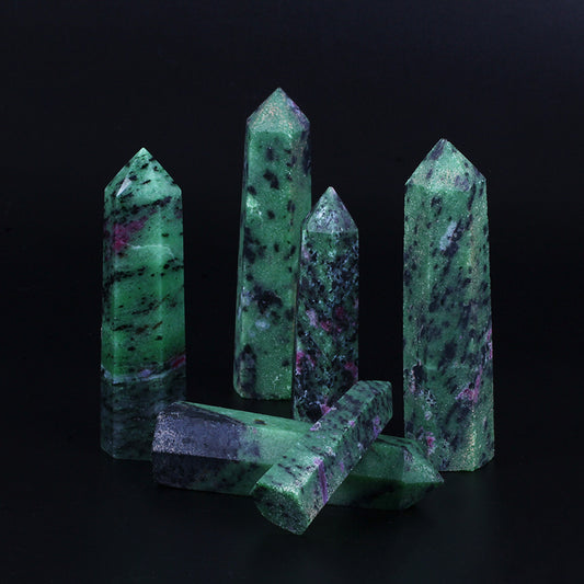 Varita de cristal rubí verde zoisita punta de varita torre de cristal de cuarzo rubí original semiprecioso 