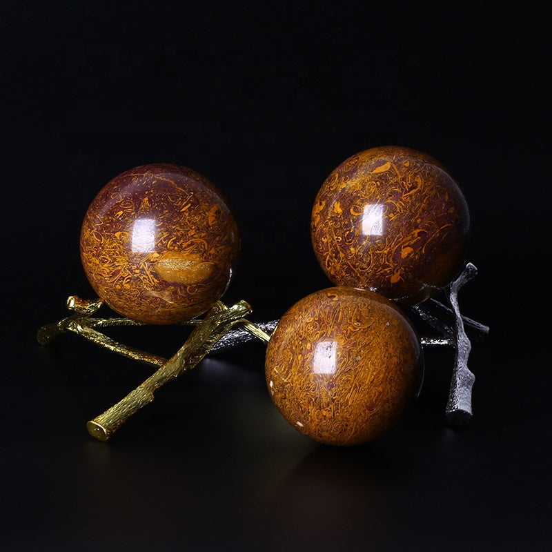 Natural Healing Golden Silk Jade Ball Crystal Sphere For Decoration