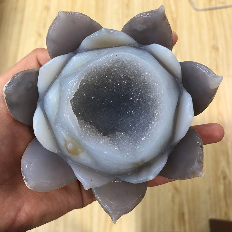 Wholesale Natural Carving Crystal Agate Geode Lotus Available for Decoration