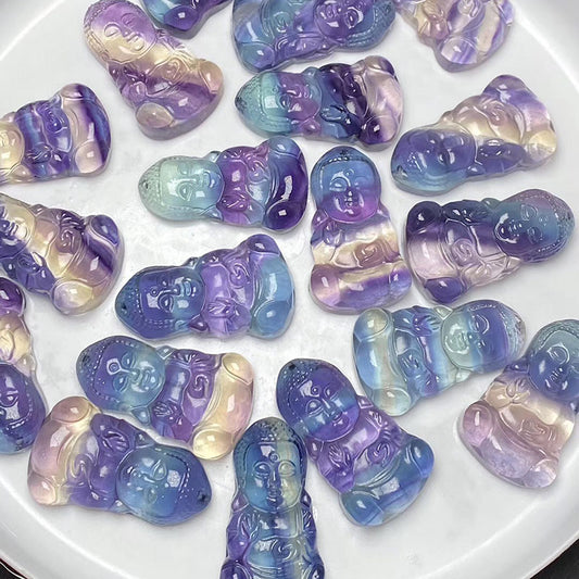 Wholesale Natural Crystal Rainbow Fluorite Crystal Carving Baby Buddha Pendant for Gift