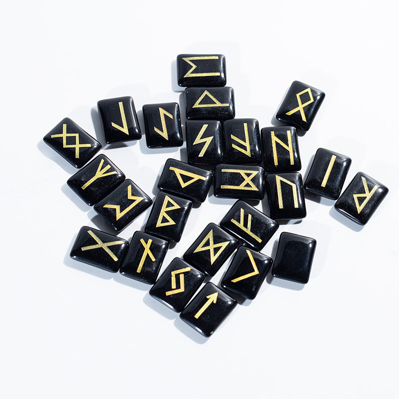 Wholesale Natural Crystal Tumble Stone Rune Set Healing Obsidian Rune Stones for Divination