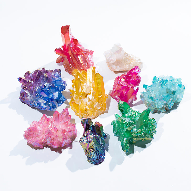Wholesale natural colorful crystal cluster aura titanium geode crystal druse