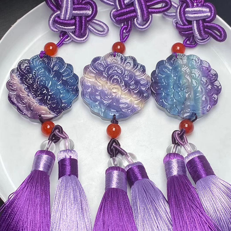 Wholesale Crystal Fluorite Car Decoration Carved Fluorite Animal Peacock for Car Interior Decoration