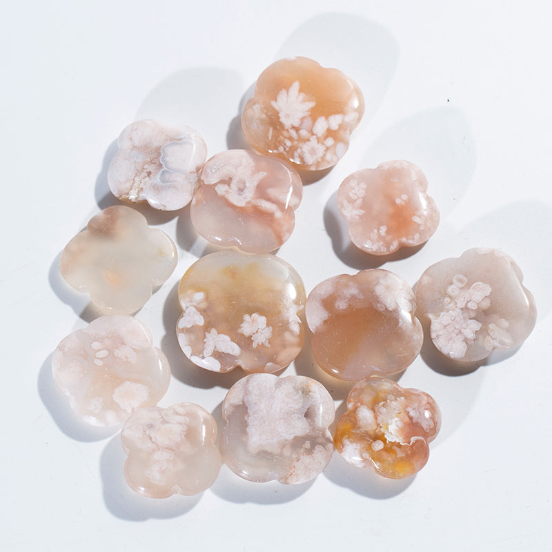 Wholesale Natural Crystal Carving Healing Cherry Blossoms Agate Clover for Decoration