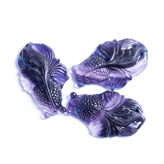 Wholesale Beautiful Natural Fluorite Crystal Carving Animal Rainbow Fluorite Fish Crystal Pendant