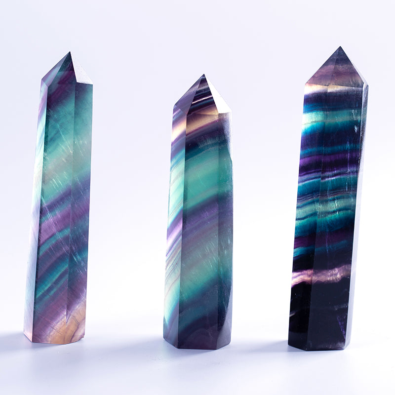 Rainbow natural color fluorite crystal rod