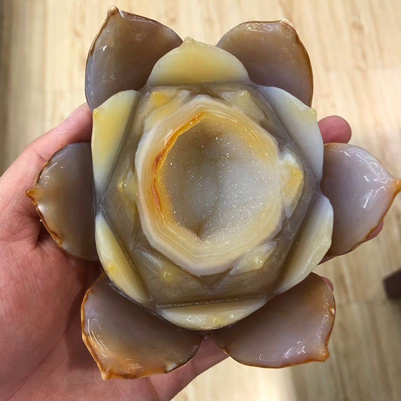 Wholesale Natural Carving Crystal Agate Geode Lotus Available for Decoration