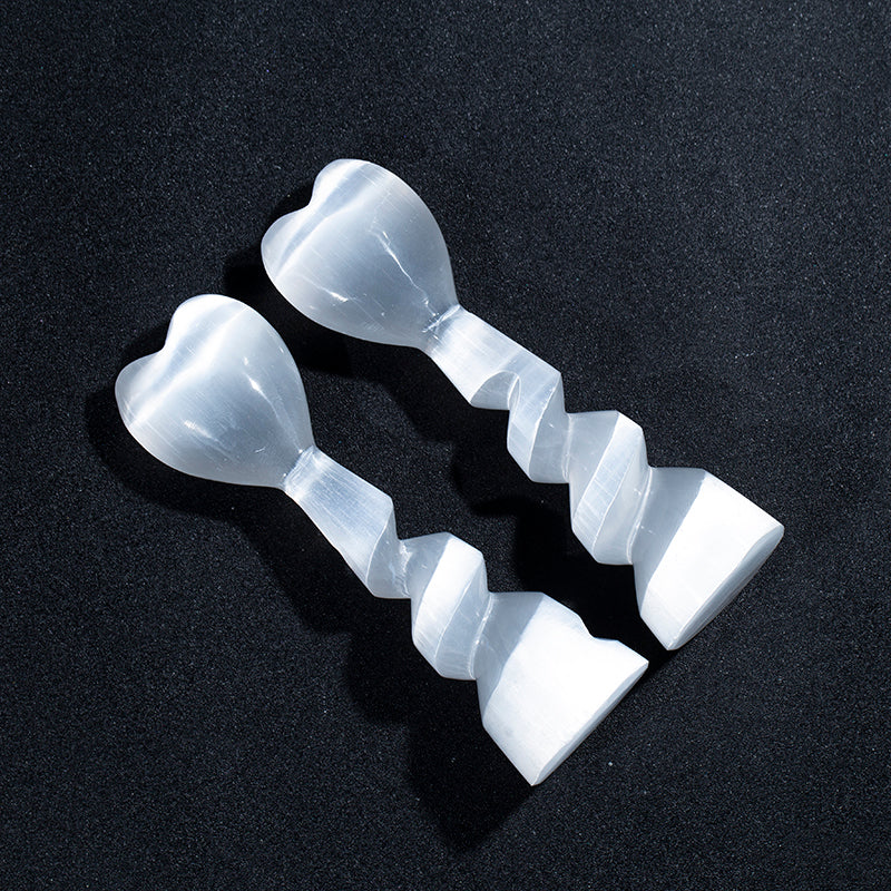 Spiral whip white gypsum selenite with heart