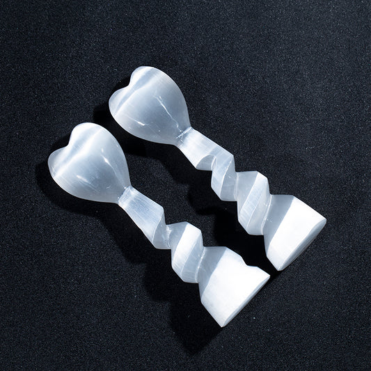 Spiral whip white gypsum selenite with heart