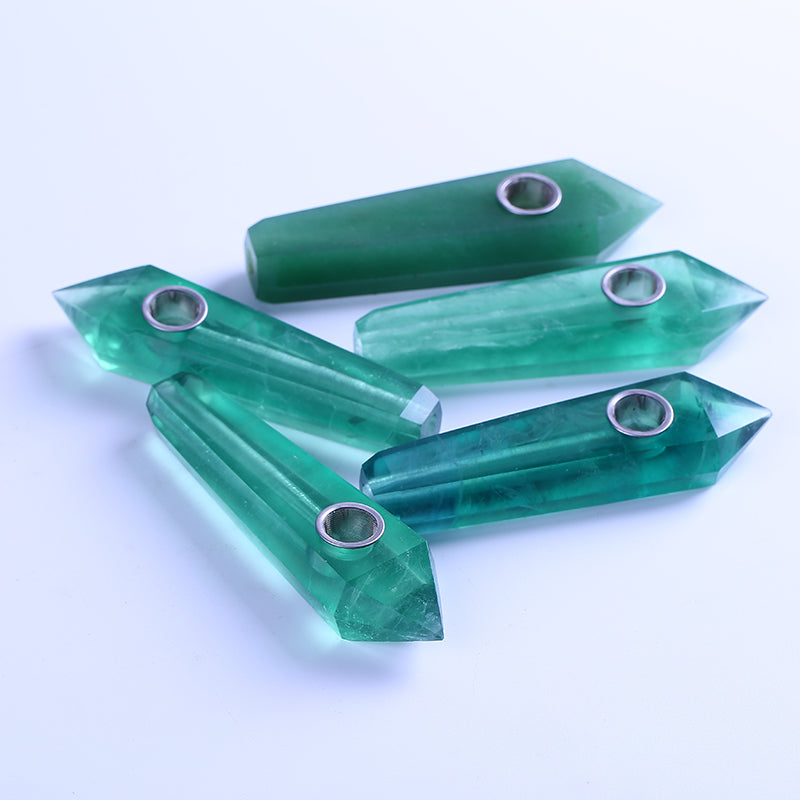 Green fluorite crystal smoking pipe