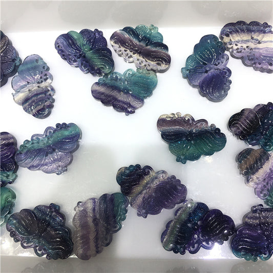 Wholesale Natural Crystal Rainbow Fluorite Crystal Carving Butterfly Buddha Pendant for Gift