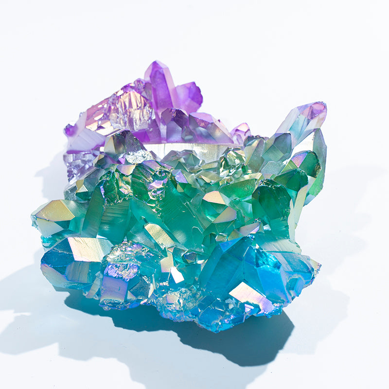 High quality purple green blue titanium aura quartz crystal clusters for home decoration