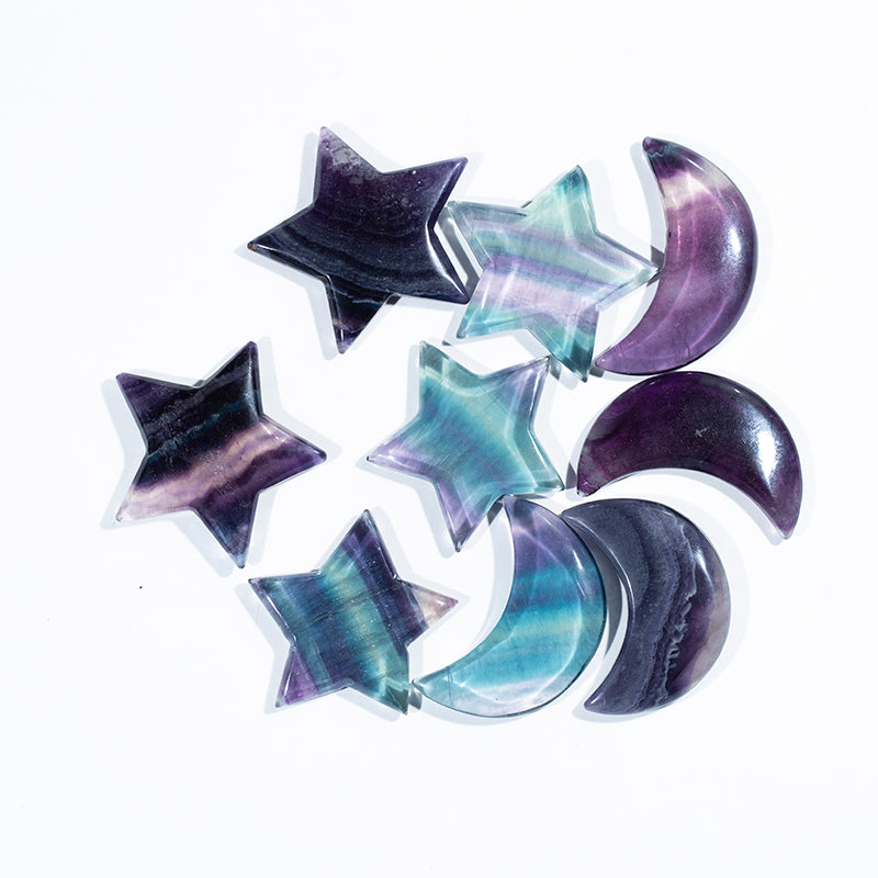 Rainbow fluorite star moon shape crystal star