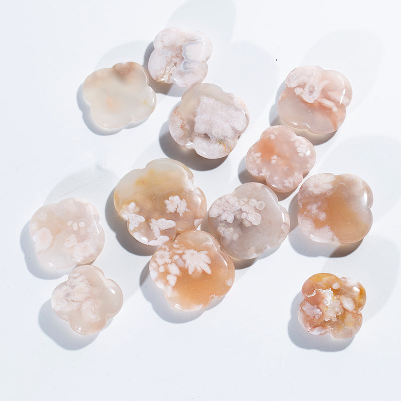 Wholesale Natural Crystal Carving Healing Cherry Blossoms Agate Clover for Decoration