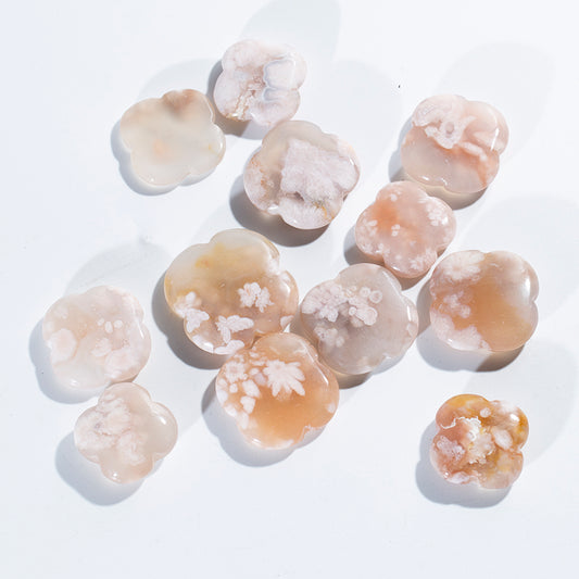 Wholesale Natural Crystal Carving Healing Cherry Blossoms Agate Clover for Decoration
