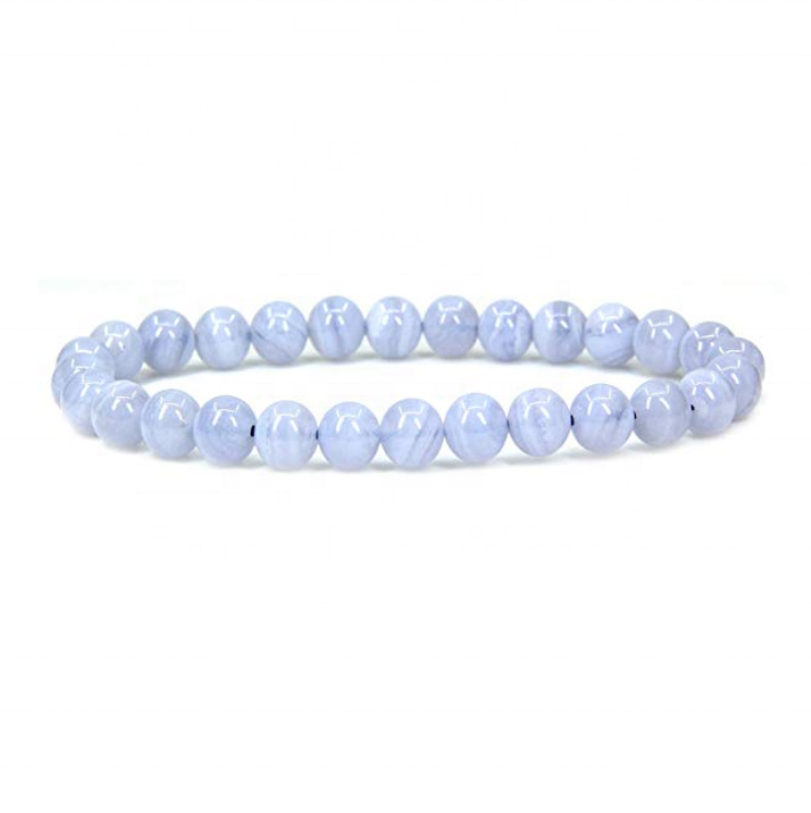 Wholesale Natural Blue Lace Agate Handmade Gem Semi-Precious Gemstone 6mm Round Beads Stretch Bracelet 7" Unisex