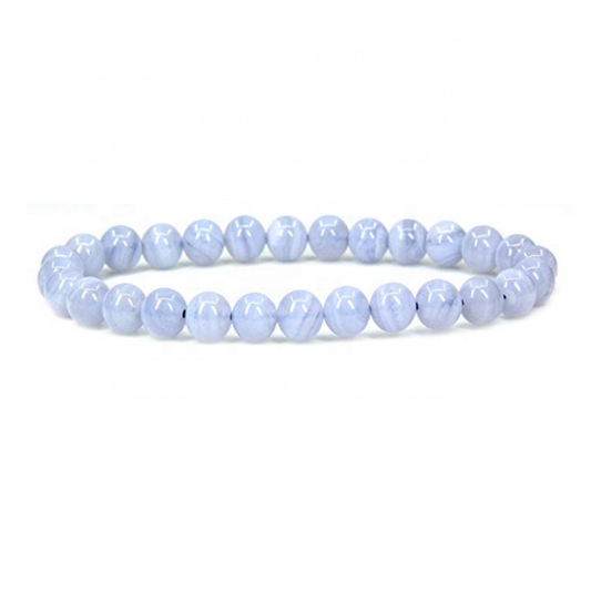 Wholesale Natural Blue Lace Agate Handmade Gem Semi-Precious Gemstone 6mm Round Beads Stretch Bracelet 7" Unisex
