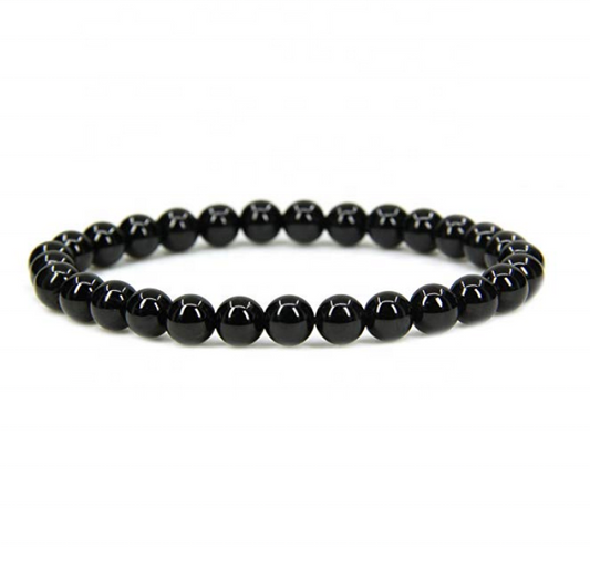 Wholesale Natural Black Tourmaline Handmade Gem Semi-Precious Gemstone 6mm Round Beads Stretch Bracelet 7" Unisex