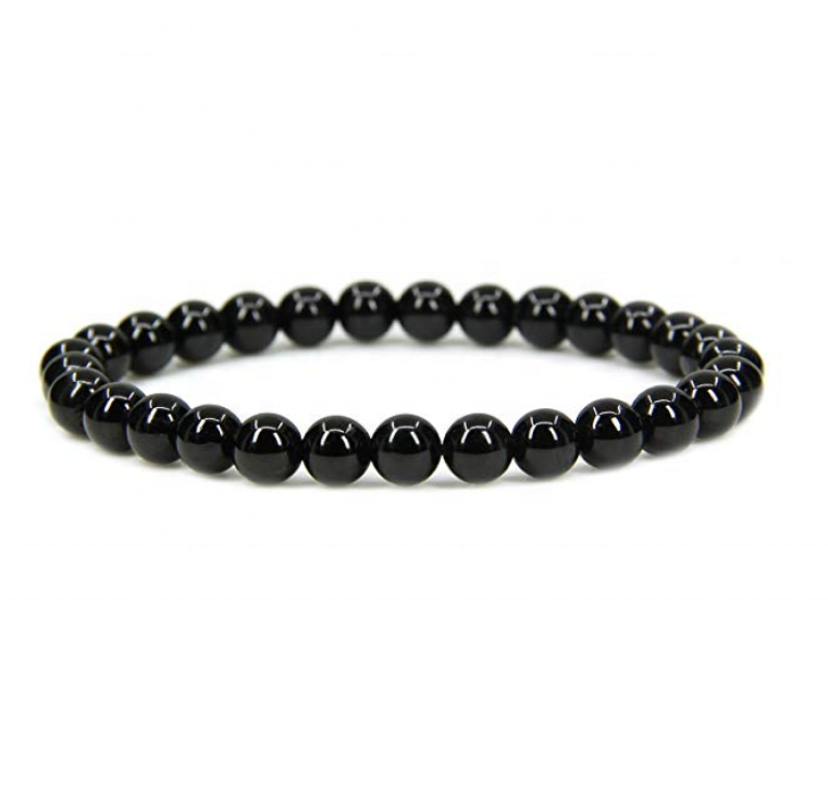 Wholesale Natural Black Tourmaline Handmade Gem Semi-Precious Gemstone 6mm Round Beads Stretch Bracelet 7" Unisex