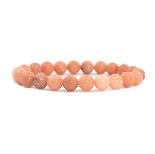 Natural Polish Peach Aventurine Semi-Precious Gemstones Healing Crystal 8mm Round Beads Stretch Bracelet 7" Unisex