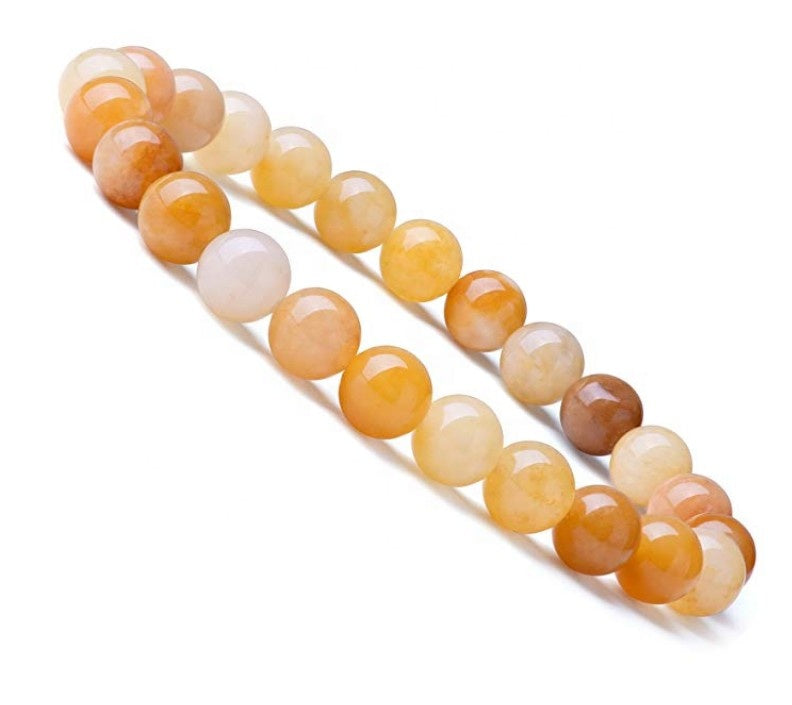Natural 8mm gorgeous yellow jade semi-precious gemstone crystal stretch bead bracelet