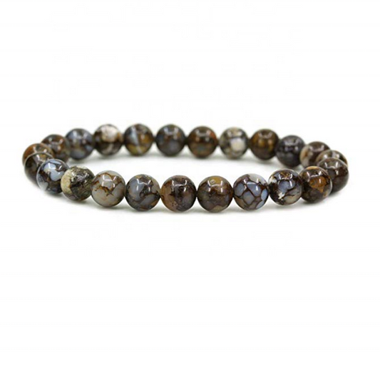 Natural Polish Fire Lace Opal Semi-Precious Gemstones Healing Crystal 8mm Round Beads Stretch Bracelet 7" Unisex