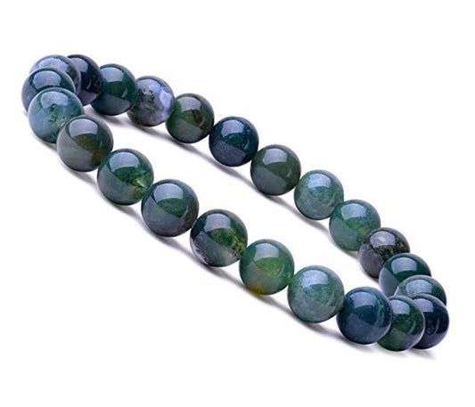 8mm gorgeous moss agate half precious gemstone crystal stretch strollers bracelet