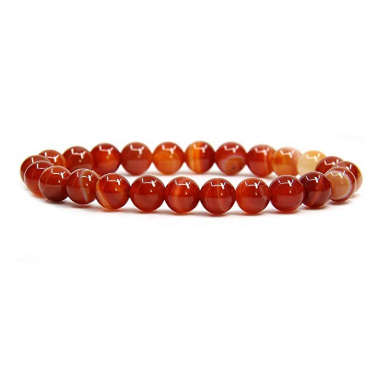 Natural Polish Red Banded Agate Semi-Precious Gemstones Healing Crystal 8mm Round Beads Stretch Bracelet 7" Unisex