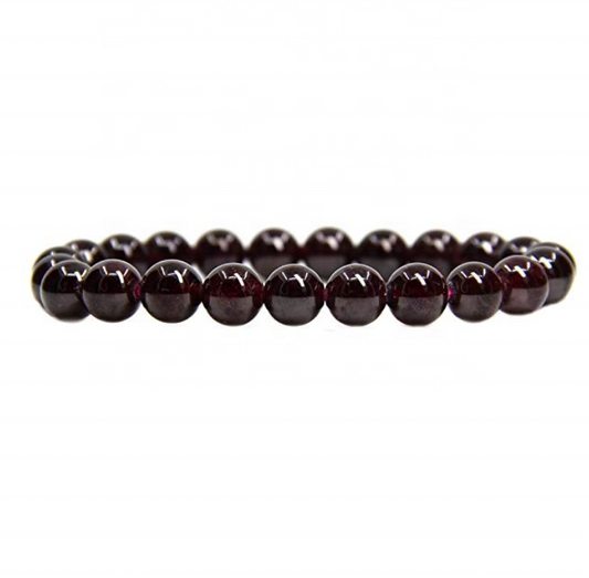 Natural Polish Red Garnet Semi-Precious Gemstones Healing Crystal 8mm Round Beads Stretch Bracelet 7" Unisex