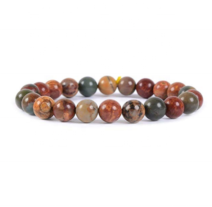 Natural Polish Picasso Jasper Semi-Precious Gemstones Healing Crystal 8mm Round Beads Stretch Bracelet 7" Unisex