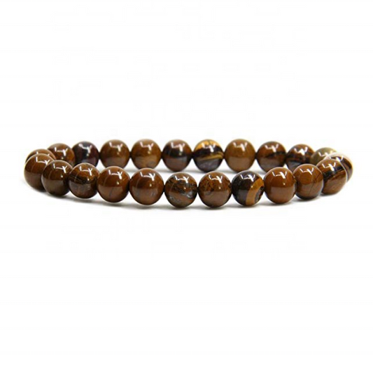 Natural Polish Yellow Tiger Iron Semi-Precious Gemstones Healing Crystal 8mm Round Beads Stretch Bracelet 7" Unisex