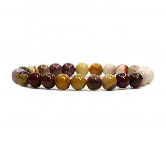 Natural Polish Mookaite Jasper Semi-Precious Gemstones Healing Crystal 8mm Round Beads Stretch Bracelet 7" Unisex