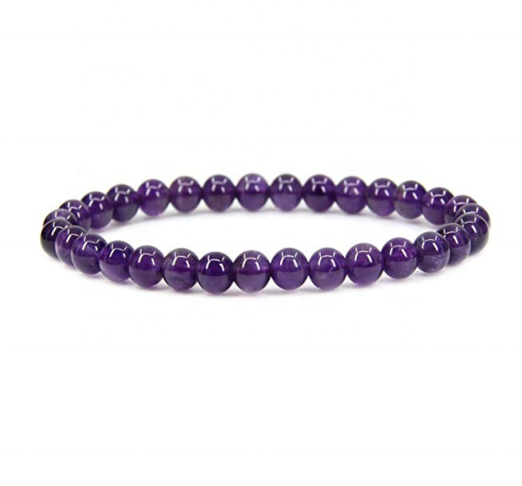Wholesale Natural Amethyst Handmade Gem Semi-Precious Gemstone 6mm Round Beads Stretch Bracelet 7" Unisex