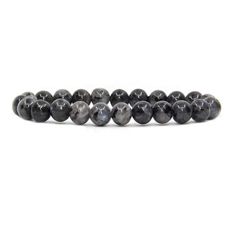 Natural Polish Larvikite Semi-Precious Gemstones Healing Crystal 8mm Round Beads Stretch Bracelet 7" Unisex