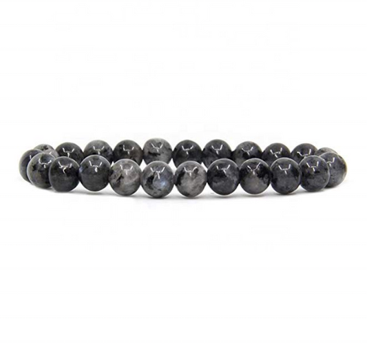 Natural Polish Larvikite Semi-Precious Gemstones Healing Crystal 8mm Round Beads Stretch Bracelet 7" Unisex