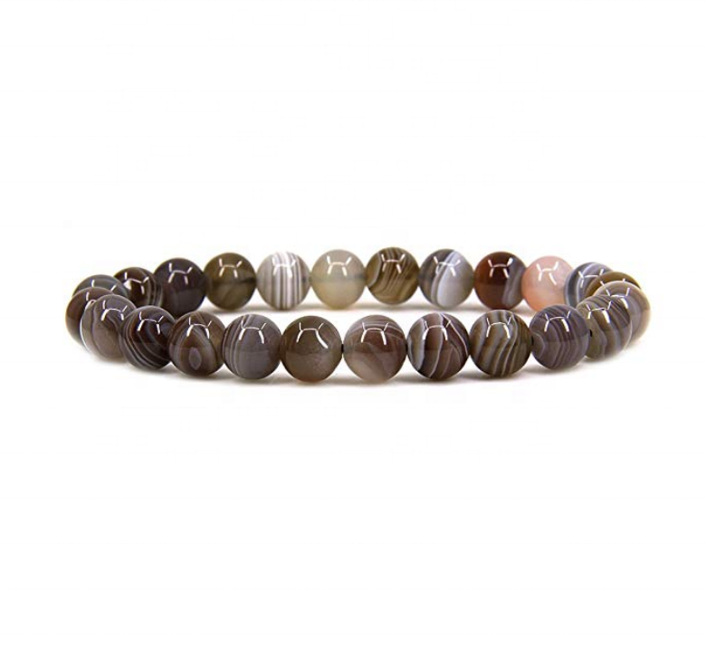 Natural Polish Botswana Agate Semi-Precious Gemstones Healing Crystal 8mm Round Beads Stretch Bracelet 7" Unisex
