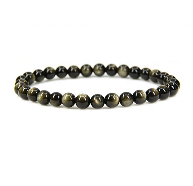 Wholesale Natural Golden Obsidian Handmade Gem Semi-Precious Gemstone 6mm Round Beads Stretch Bracelet 7" Unisex