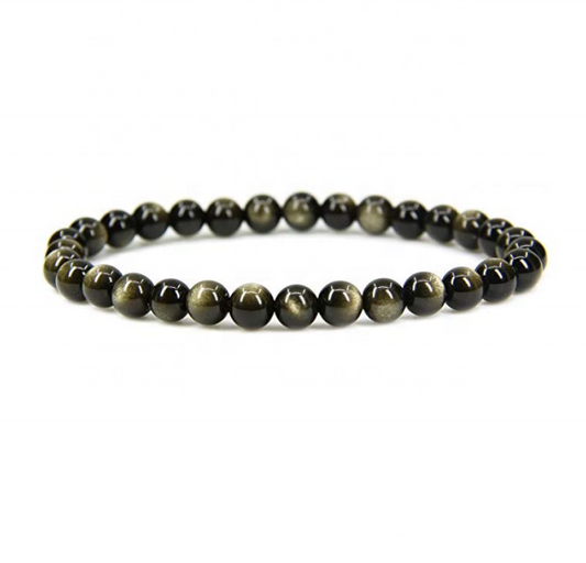 Wholesale Natural Golden Obsidian Handmade Gem Semi-Precious Gemstone 6mm Round Beads Stretch Bracelet 7" Unisex