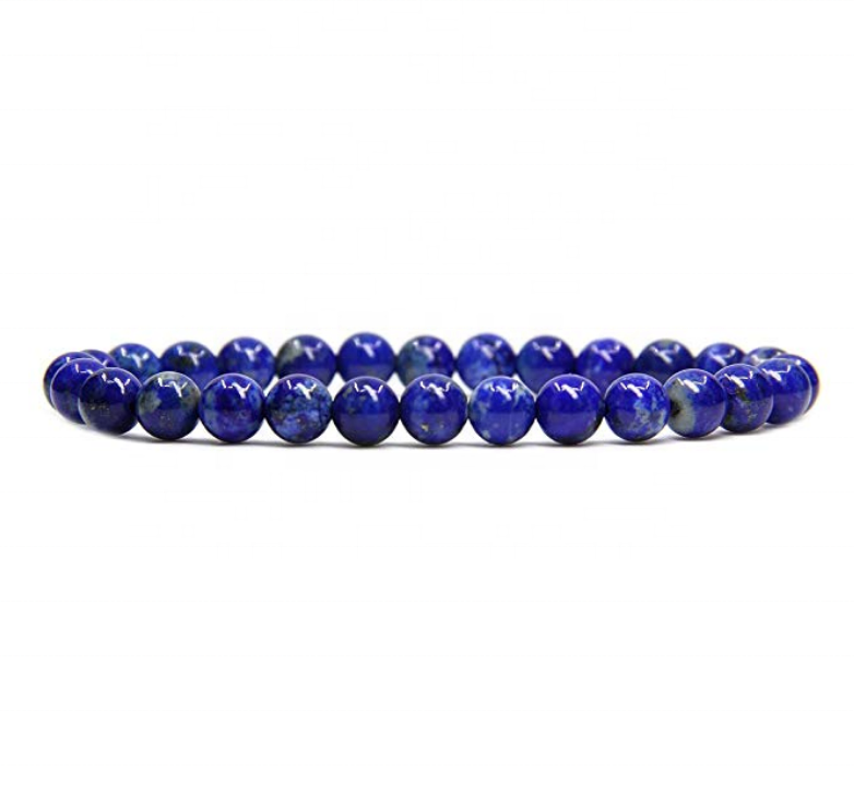 Wholesale Natural Lapis Lazuli Handmade Gem Semi-Precious Gemstone 6mm Round Beads Stretch Bracelet 7" Unisex
