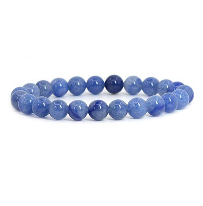 Natural Polish blue feather semi-precious gemstone crystal 8mm round beads stretch bracelet