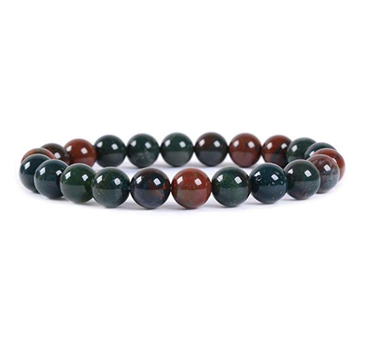 Natural 8mm Polish Green Bloodstone Heliotrope Semi-Precious Gemstones Healing Crystal Round Beads Stretch Bracelet 7" Unisex