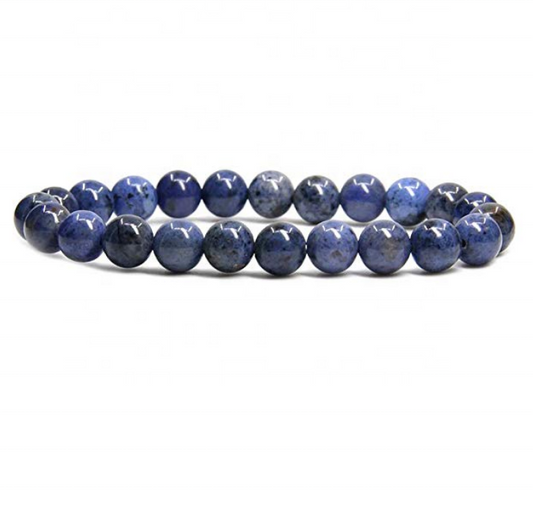 Natural Polish Dumortierite Semi-Precious Gemstones Healing Crystal 8mm Round Beads Stretch Bracelet 7" Unisex