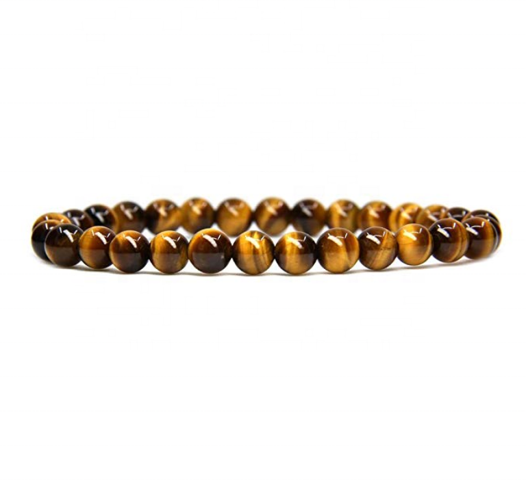 Brown tiger eye hand-made tape 6mm round beads stretch bracelet