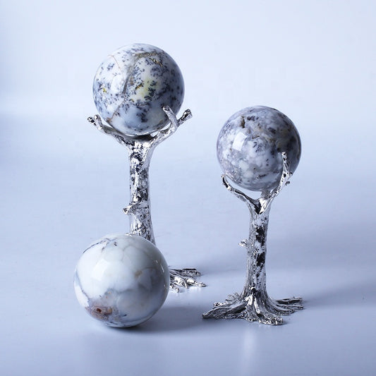 Natural Healing Crystal Dendrite Opal Ball White Sphere For Decoration